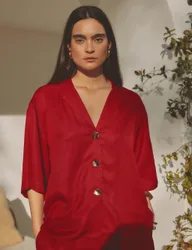 Button Through Shirt Red female