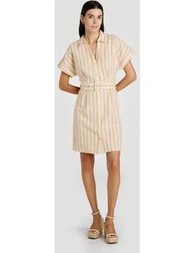 Vestido corto camisero de algodón y lino - Vila - FashionsVida
