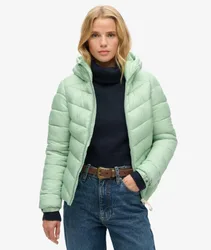 Superdry Damen Fuji Steppjacke mit Kapuze Grün - Größe: 36