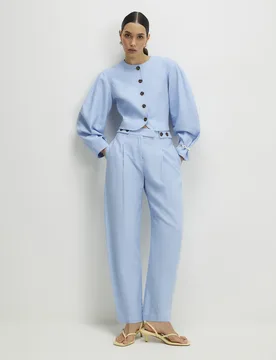 Womens Trousers Blue Linen Blend Tailored Barrel - Size 10 Uk - River Island - FashionsVida