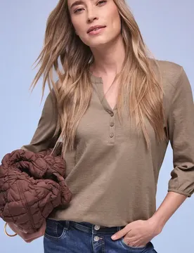Arm Shirt mit Split Neck und Knöpfen female Braun