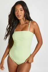 Womens Tummy Control Square Neck Swimsuit - Green Polyamide - Size 12 Uk