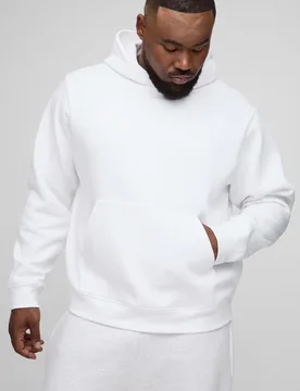Mens Plus Basic Boxy Over The Head Hoodie - White Cotton - Size 4xl - boohooMAN - FashionsVida