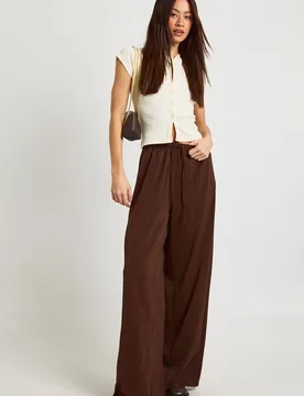 Womens Tall Woven Wide Leg Trousers - Chocolate - Size 8 Uk - Boohoo - FashionsVida