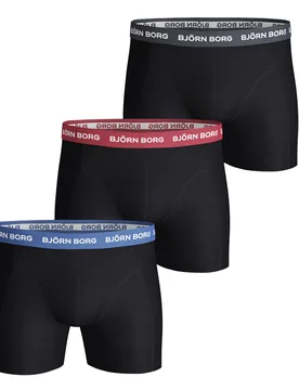 Bjorn Borg 3 Pack Mens Cotton Stretch Boxers Soft Everyday Underwear Shorts - Black - Size Medium - Björn Borg - FashionsVida