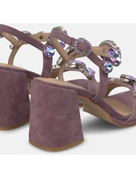 Sandalias de tacón de mujer con tiras con detalle de joyas y cierre de hebilla - Alma en Pena - FashionsVida