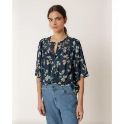 Indi & Cold - Camisa de mujer manga acampanada cuello redondo