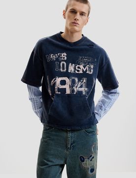 Sudadera manga larga estampada, Hombre, Algodon, Azul, S