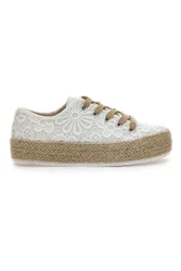 Sneakers Bianche e Beige Con Trama Ricamata e Flatform 131 38