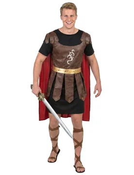 Gladiatoren-Erwachsenenkostüm Römer braun-schwarz-rot - male - KARNEVAL-MEGASTORE - FashionsVida