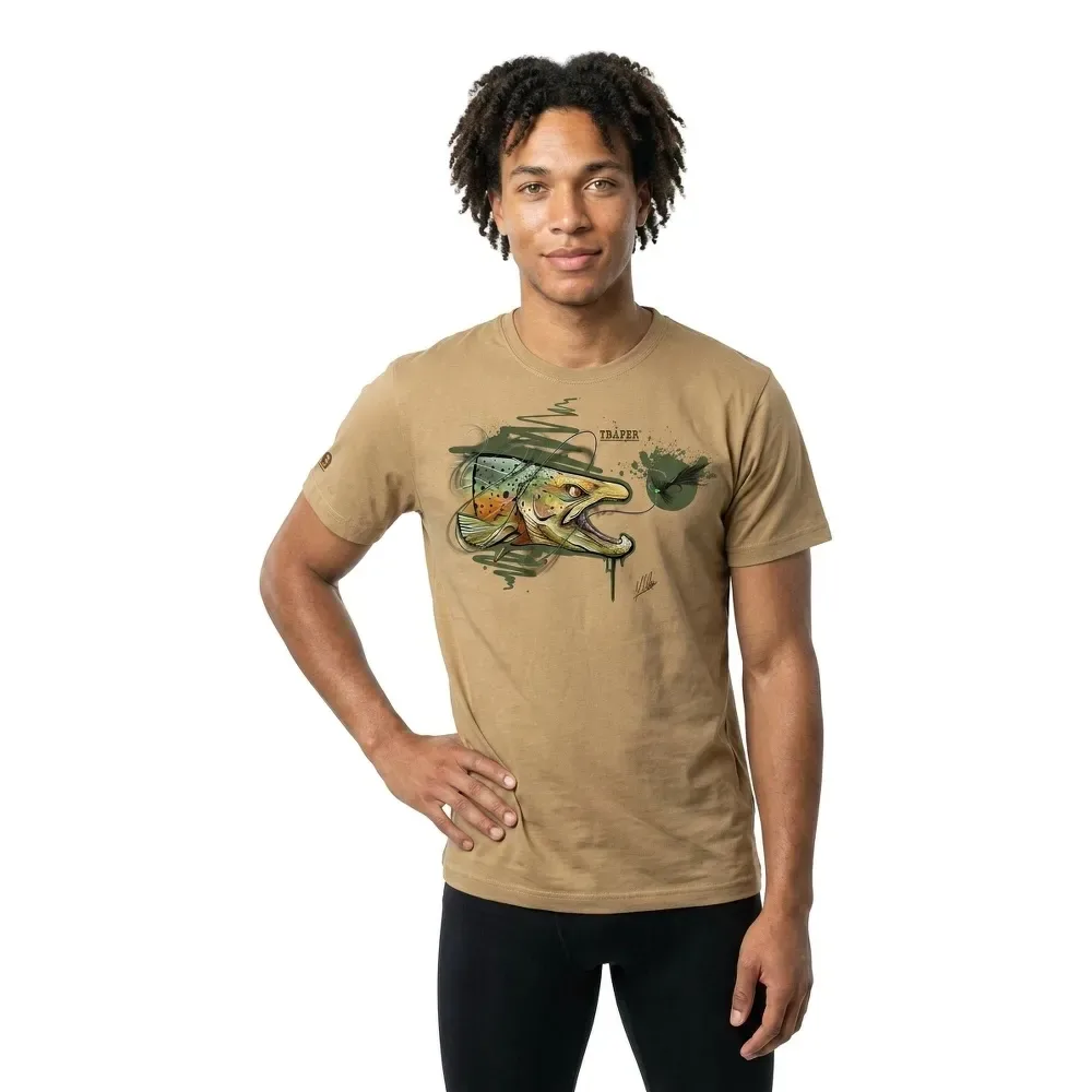 Art Trout Short Sleeve T-shirt Sand XL Men - Traper Fly - FashionsVida