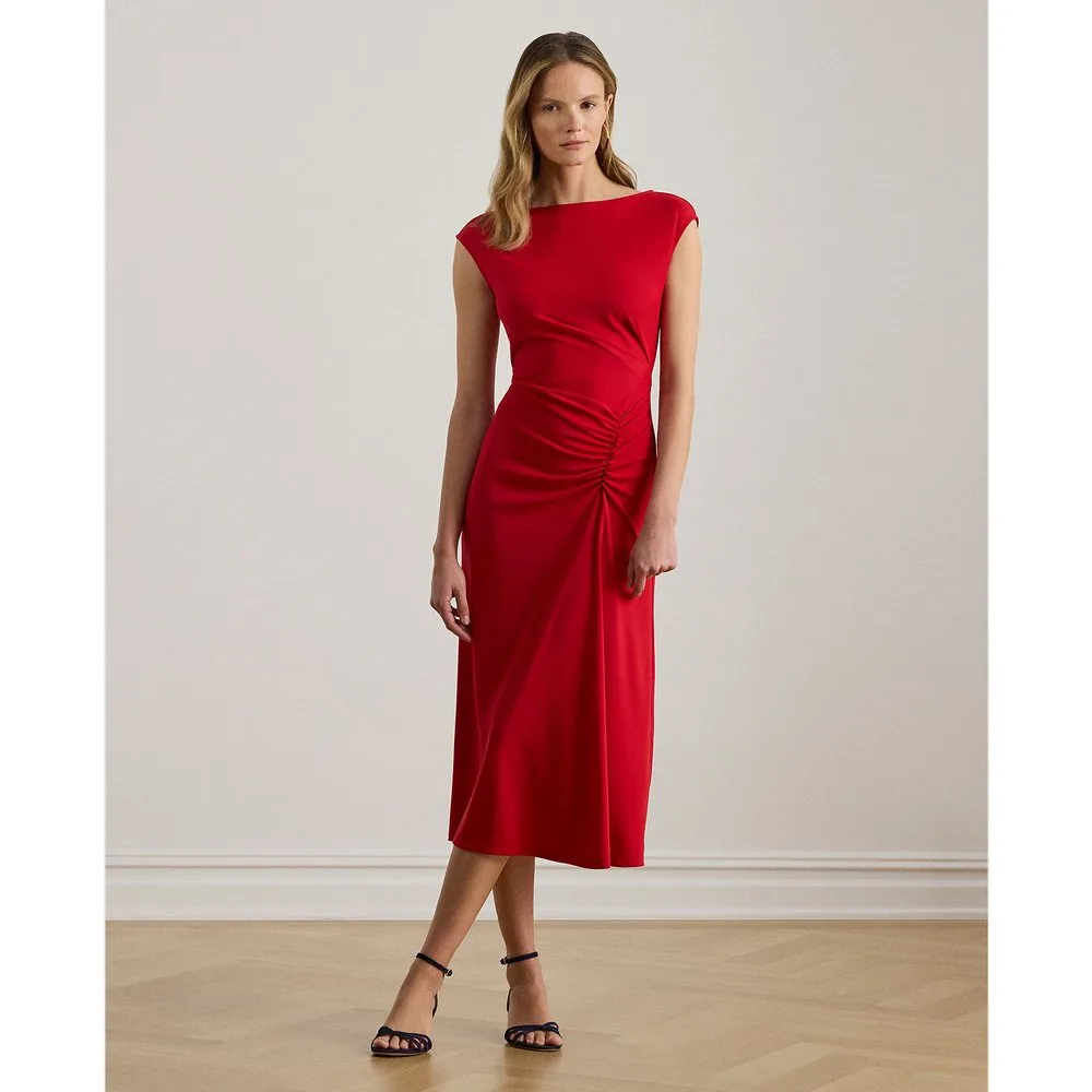 Vestido midi de punto con nudo delantero - Lauren Ralph Lauren - FashionsVida