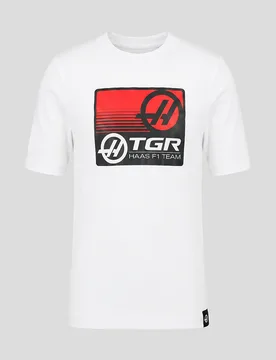 Official Haas Team Junior Full Logo Front Graphic T-shirt - White JXL Unisex - Castore - FashionsVida
