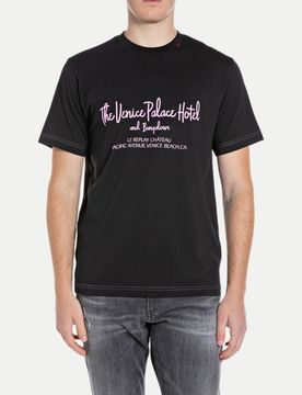 T-Shirt mit Frontprint Schwarz L