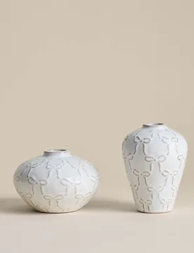 Set of 2 Mini Ceramic Bow Vases White - M&S - FashionsVida