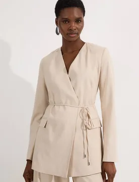 Petite Tailored Marl Tie Waist Blazer - Neutral - Size: 4 - Karen millen - FashionsVida