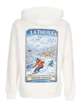 Felpa Cappuccio Uomo Holidays Winter Edit La Thuile Hoodie White - ATIPICI - FashionsVida