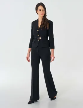 Pantaloni a zampa neri in cady con piega stirata fronte e retro - Max Mara - FashionsVida