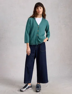 Cotton Rich V-Neck Button Front Cardigan Teal female - White stuff - FashionsVida