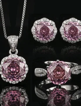 Adjustable Pink Rose Cut Gemstone Jewelry Necklace Band Ring Earrings Luxury Floral Square Shape Crystal Wedding Bridal Gift - Aliexpress - FashionsVida