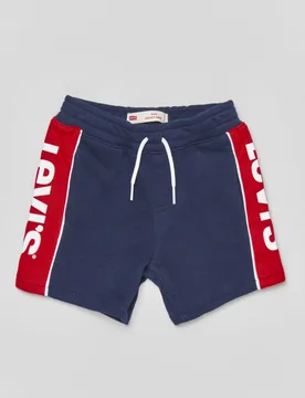 Bermuda blu in felpa di cotone con bande rosse laterali porta logo 9-36 mesi - Levis - FashionsVida