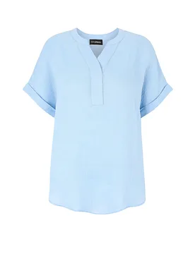 Blouse en lin bleu clair 44 - Doris Streich - FashionsVida
