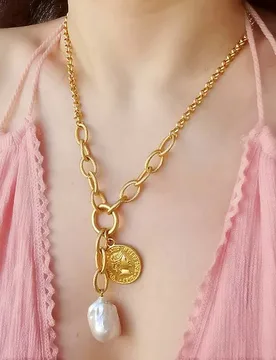 Brass With 18K Real Baroque Pearl Coins Necklace Designer T Show Runway Gown Rare Japan Korean Boho Sweety Trendy Hip Hop Top - Aliexpress - FashionsVida