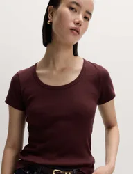Cotton Rich Scoop Neck T-Shirt Dark Claret female