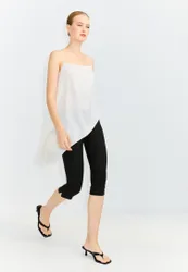 Satin-Top mit asymmetrischem Saum Ecru M
