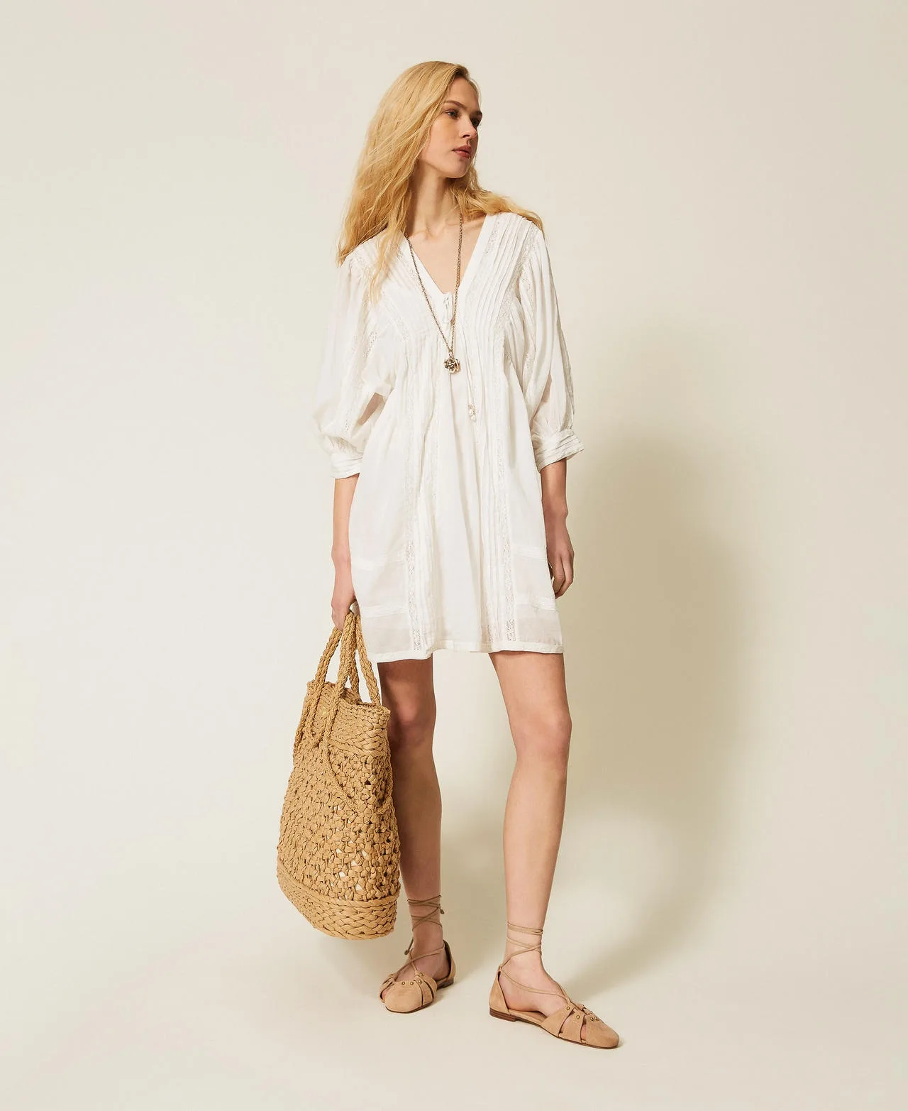 Robe courte en mousseline avec dentelle - TWINSET - FashionsVida