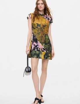 Robe courte imprimée, , Viscose, Vert, XS