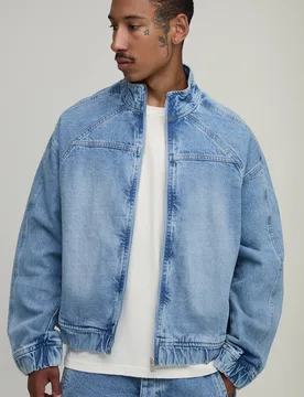 Herren Gewaschene Trainingsjacke Mit Denim-Einsätzen Light Blue Größe Small - boohooMAN - FashionsVida