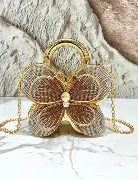 Pieza Mini bolso de mano de lujo con diseño de mariposa para mujer, bolso de embrague con strass y correa de cadena, se puede usar como embrague, ún - Shein - FashionsVida
