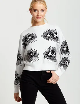 Eye Pattern Jumper In Black - White - Size: L - Liquorish - FashionsVida