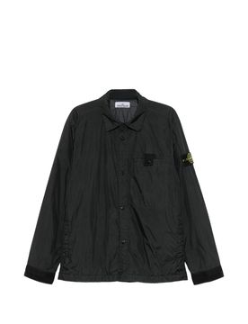 Patch chest pocket with snap-fastening tape strap mini utility jacket with concealed snap hand pockets