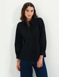 Cotton Rich Collared Pintuck Shirt Black female