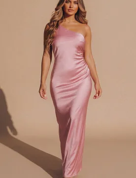 Womens One Shoulder Twist Back Cut Out Maxi Dress - Rose - Size 10 Uk - Femme Luxe - FashionsVida