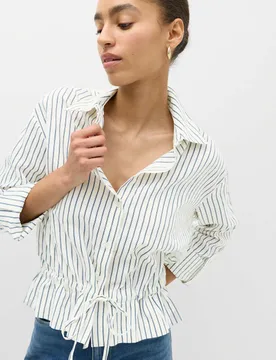 Striped Drawstring Waist Shirt Ivory Mix female - M&S - FashionsVida