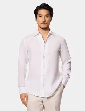 Slim Fit Pure Linen Shirt White male - Hawes & Curtis - FashionsVida