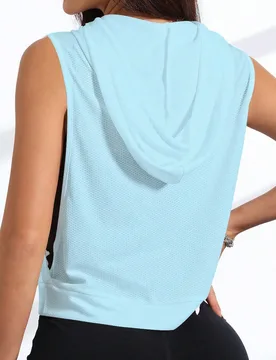 Sudadera con capucha de unicolor casual y simple con cordón para mujer, parte superior sin mangas para el verano - Shein - FashionsVida