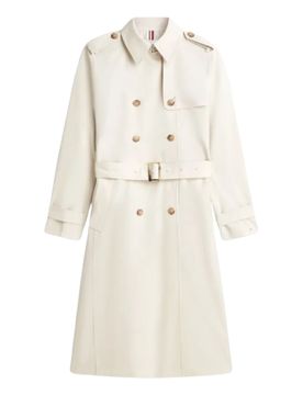 Gold-Tone Button Slim Trench Coat
