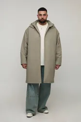 Herren Plus Regular Fit Durchgeknöpfter Mantel mit Kapuze Stone Größe 3XL