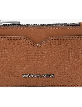 Tarjetero de hombre Hudson de piel con logotipos grabados MK y bolsillo central con cremallera - Michael Kors - FashionsVida