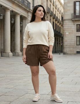 Pantaloncini con miscela di lino - marrone polveroso