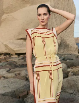 Pure Silk Printed Midi Column Dress Yellow Mix female - Jaeger - FashionsVida
