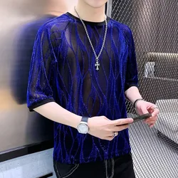 Round Neck Handsome Straight Men's Clothing Summer Thin Pullovers Comfortable Loose Printing Fashionable Fashion Casual T-Shirts