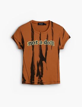Camiseta estampado tie dye, Mujer, Algodon, Naranja, XS