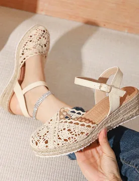 Zapatos casuales de mujer con suela de paja tejida, tacón grueso y plataforma. Ligeros, elegantes y cómodos. Blanco, negro - Shein - FashionsVida