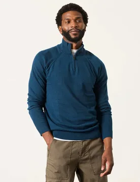 Cotton Rich Half Zip Jumper with Cashmere Dark Teal male - Fatface - FashionsVida