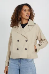 Double Breasted Womens Short Trench Coat - - Size: 16